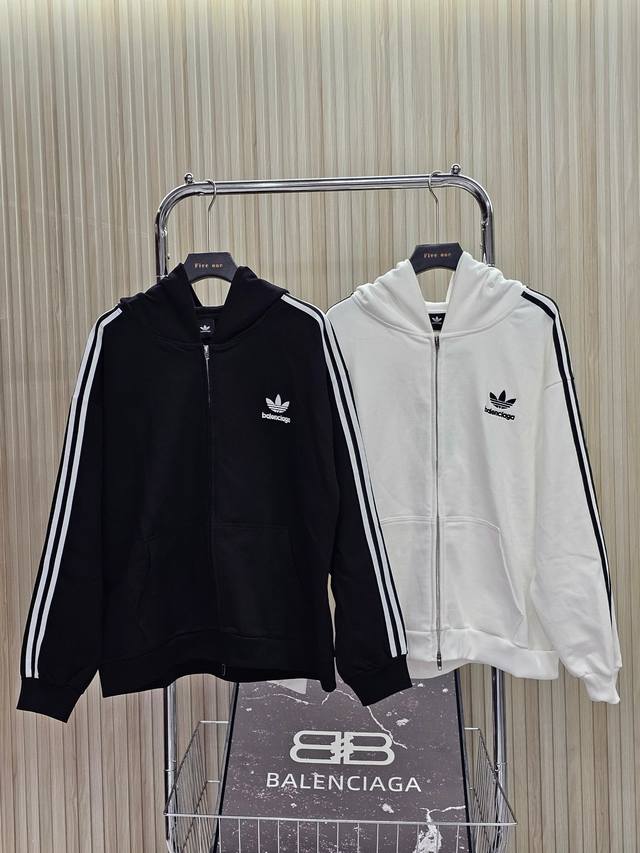 Balenciaga Paris Balenciaga Adidas joint model side stripe print zipper hooded s