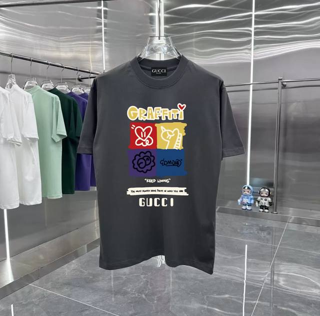 Gucci series counter retro couple print short-sleeved T-shirt with dropped shoul