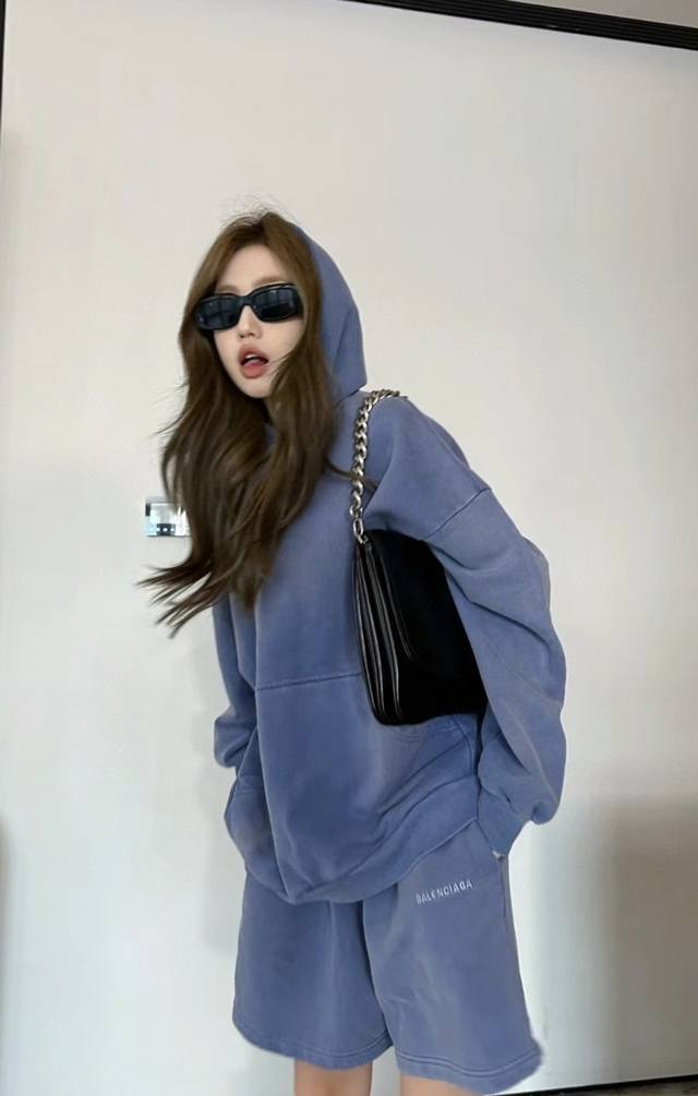 Balenciaga Balenciaga Fw23 washed logo letter embroidered hooded sweatshirt loos