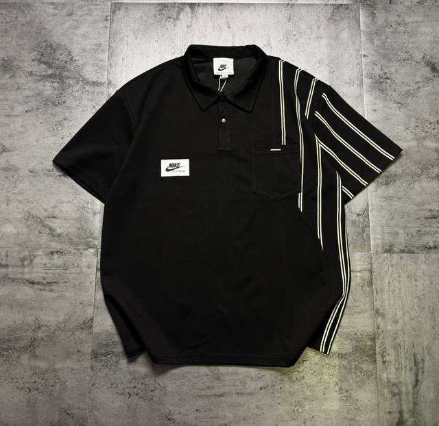 Nike textured striped patchwork printed couple Polo short-sleeved T-shirt The fa