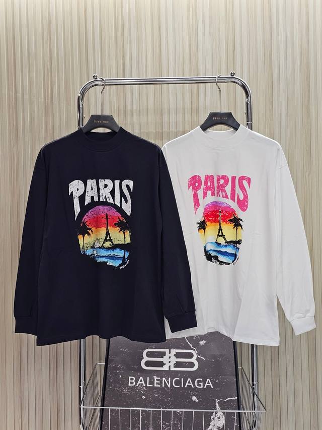 Balenciaga Balenciaga landscape letter print round neck drop shoulder long sleev