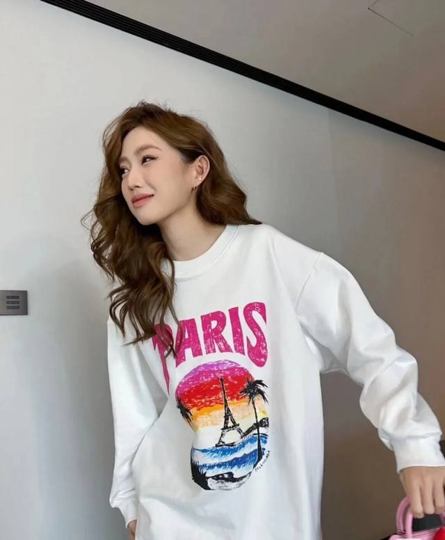 Balenciaga Balenciaga landscape letter print round neck drop shoulder long sleev
