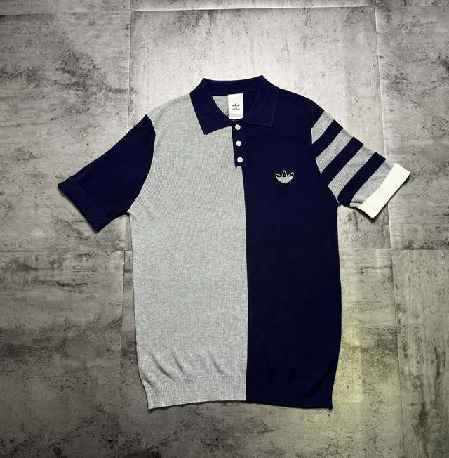 Trefoil splicing striped knitted couple raglan sleeve short-sleeved T-shirt The