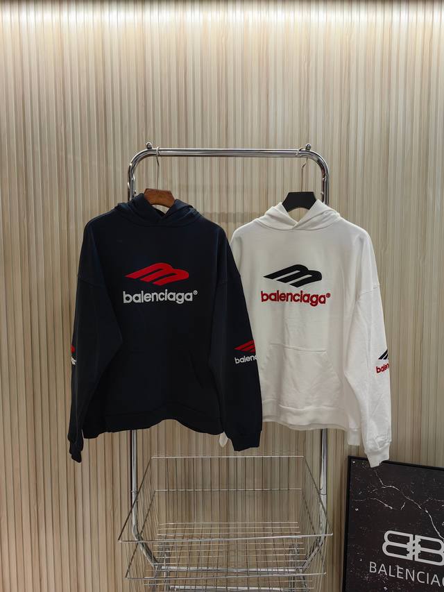 Balenciaga Fw23 autumn and winter M logo embroidered hoodie sweatshirt washed a