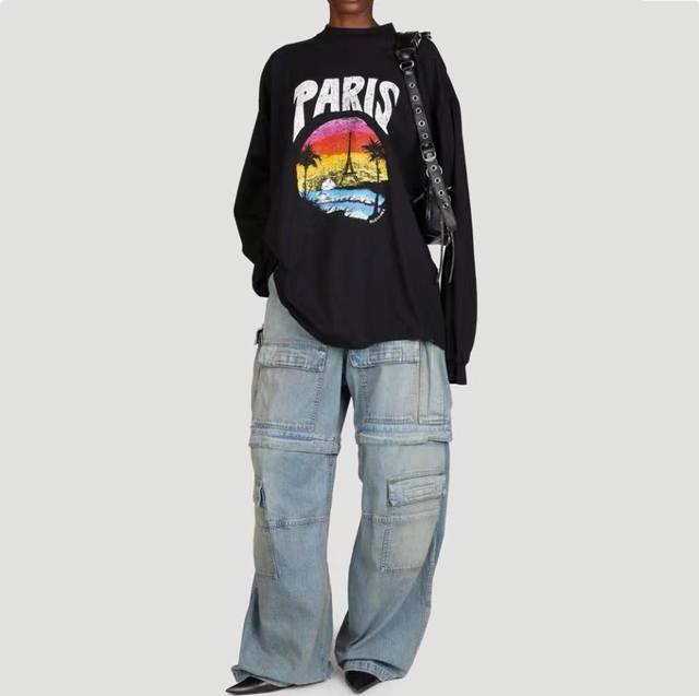 Balenciaga Balenciaga landscape letter print round neck drop shoulder long sleev