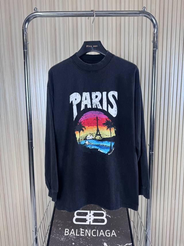 Balenciaga Balenciaga landscape letter print round neck drop shoulder long sleev