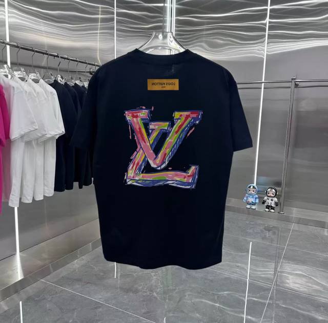 Lv Colorful retro couple print short-sleeved T-shirt with dropped shoulders Heav