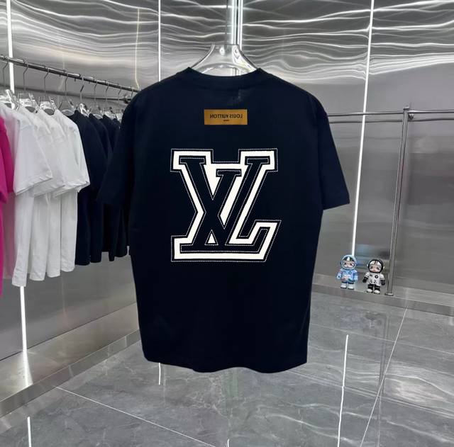 Lv Retro couple print short-sleeved T-shirt with dropped shoulders Heavy 280G co