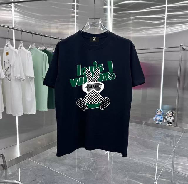 Lv rabbit retro couple print short-sleeved T-shirt with dropped shoulders Heavy