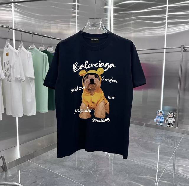 Balenciaga raincoat puppy schnauzer retro couple print short-sleeved T-shirt wi