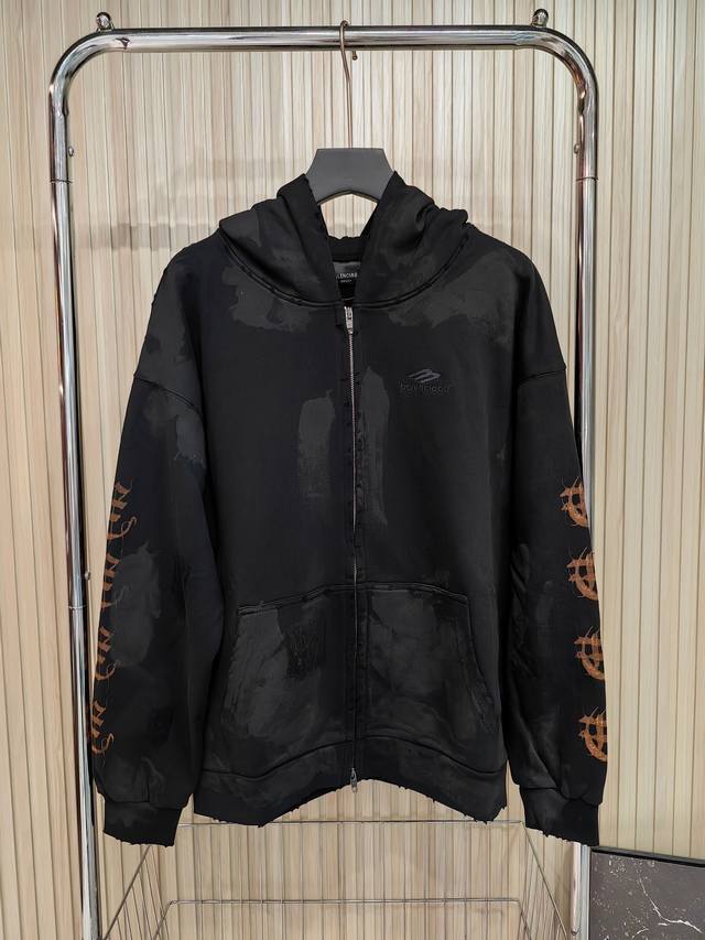 Balenciaga Balenciaga23 Sanskrit zipper hooded sweatshirt, using special aging