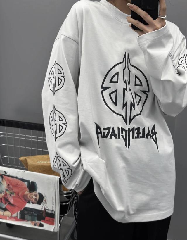 Balenciaga 23Ss Balenciaga's latest Blcg double B cracked torn long-sleeved T-sh