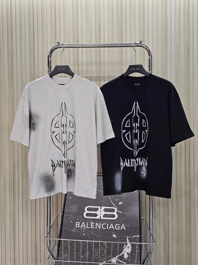 Balenciaga 24Ss Balenciaga spring and summer new graffiti distressed Bb short-sl