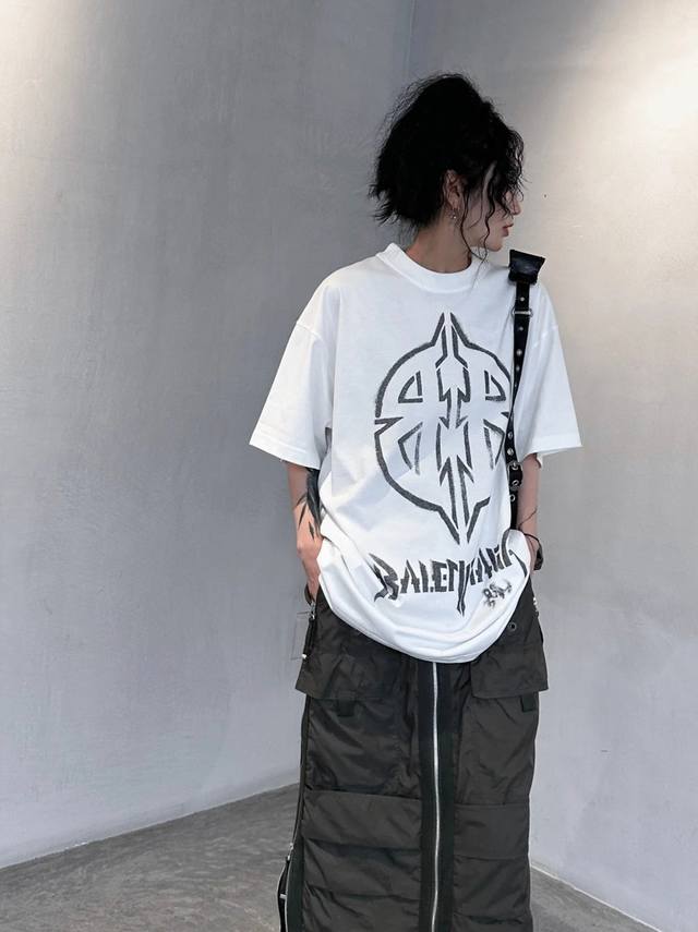 Balenciaga 24Ss Balenciaga spring and summer new graffiti distressed Bb short-sl