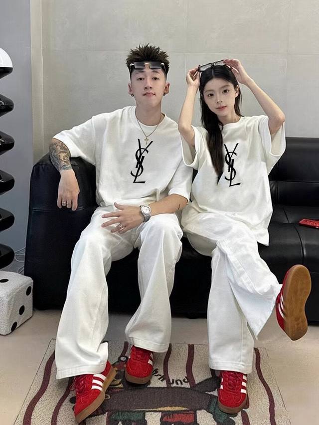 2025Ysl Saint Laurent embroidered T-shirt couple short-sleeved Dior limited digi