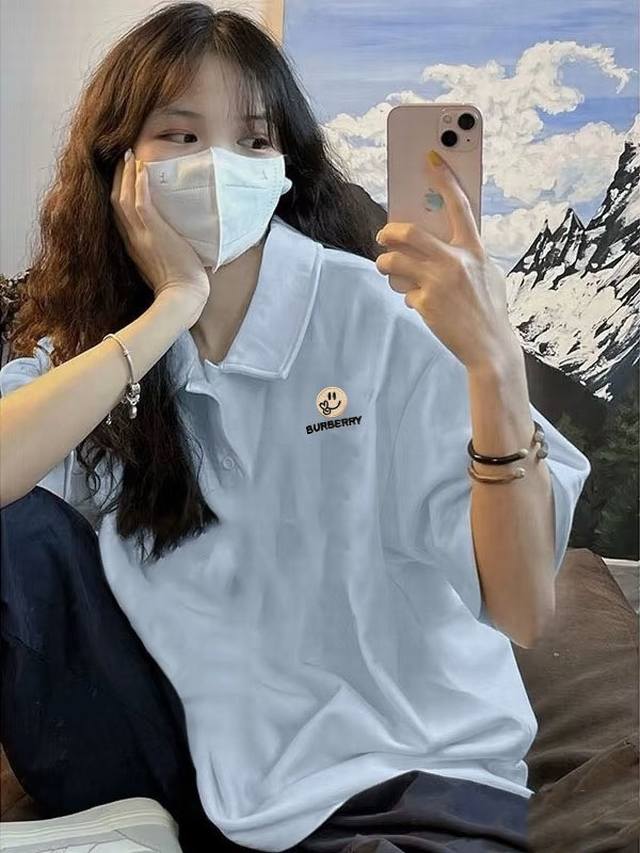 2025 Burberry embroidered Polo short-sleeved new style letter slogan embroidered