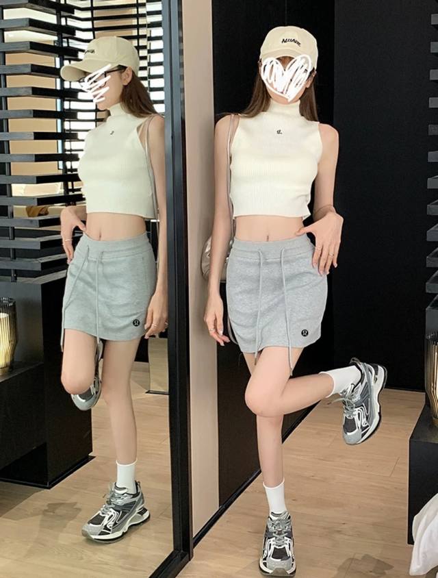 Lulu high-quality drawstring casual sports sweater skirt for women in summer, an