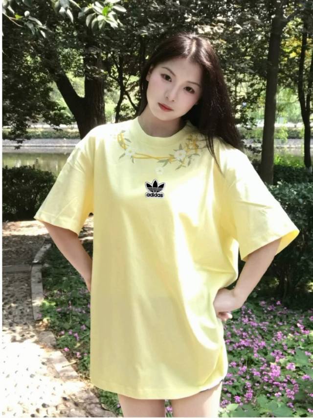 Adidas Adidas Clover Gardenia Apricot Yellow Couple Short Sleeve Loose Version