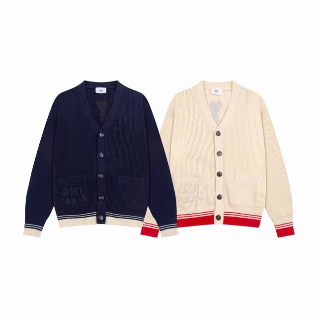 A8186# Ami Paris 2025 Autumn and Winter New Arrivals Knitted Adc Striped Cardiga
