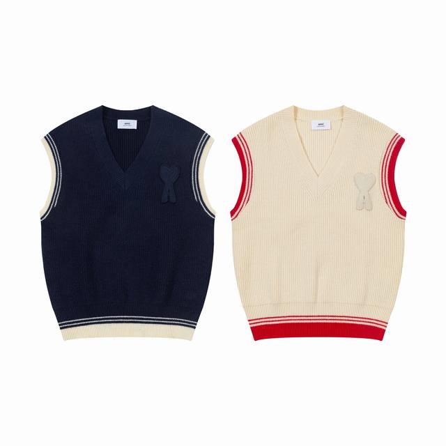 A8188# Ami Paris 2025 Autumn and Winter New Arrivals Knitted Adc Striped V-neck