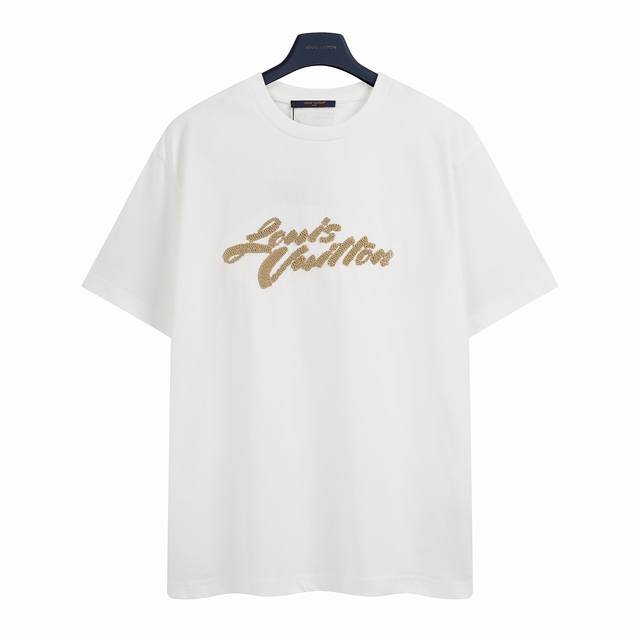 Louis VuittonLv raffia letter embroidered short-sleeved T-shirtThe original cust
