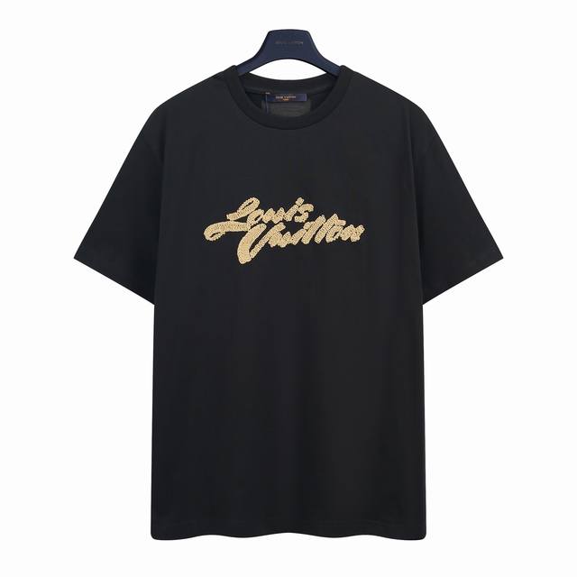 Louis VuittonLv raffia letter embroidered short-sleeved T-shirtThe original cust