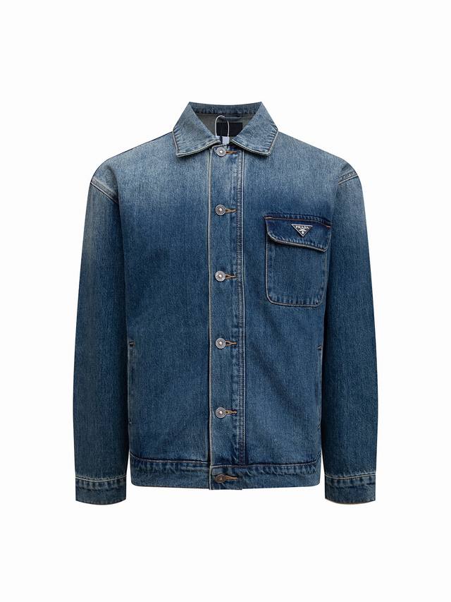 Zp version Prada Prada classic official website triangle logo cotton washed deni