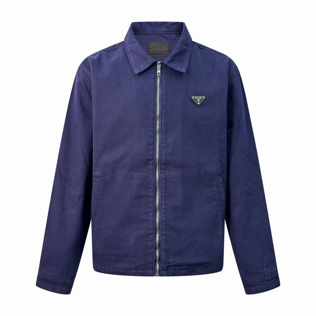Prada triangle logo distressed denim jacket Customized nano royal blue fine-spun