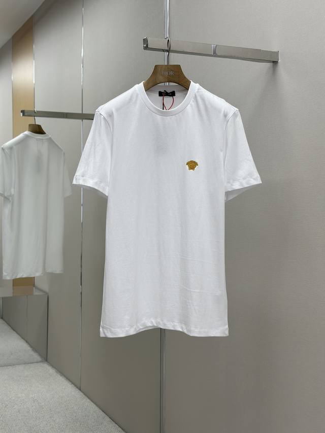 Versace small gold label embroidered short sleeves Customized elegant warm cotto