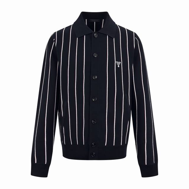 Prada striped embroidered long-sleeved sweater Custom-woven classic-grade sheep-