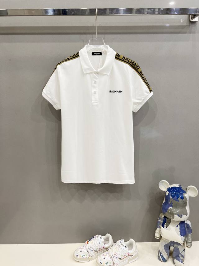 Balmain Balmain lapel polo shirt Ribbon sleeve letter logo silicone small label