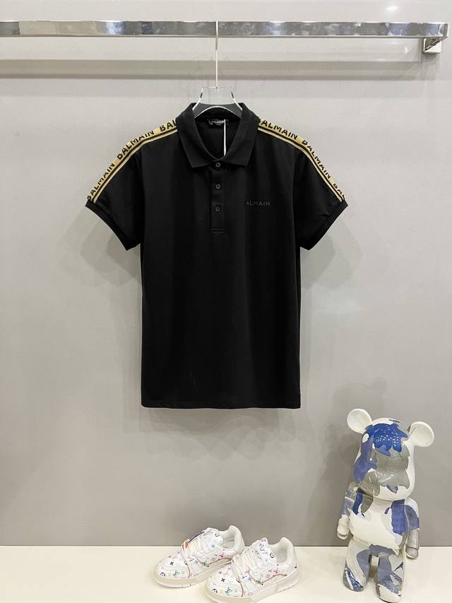 Balmain Balmain lapel Polo shirt Ribbon sleeve letter logo silicone small label