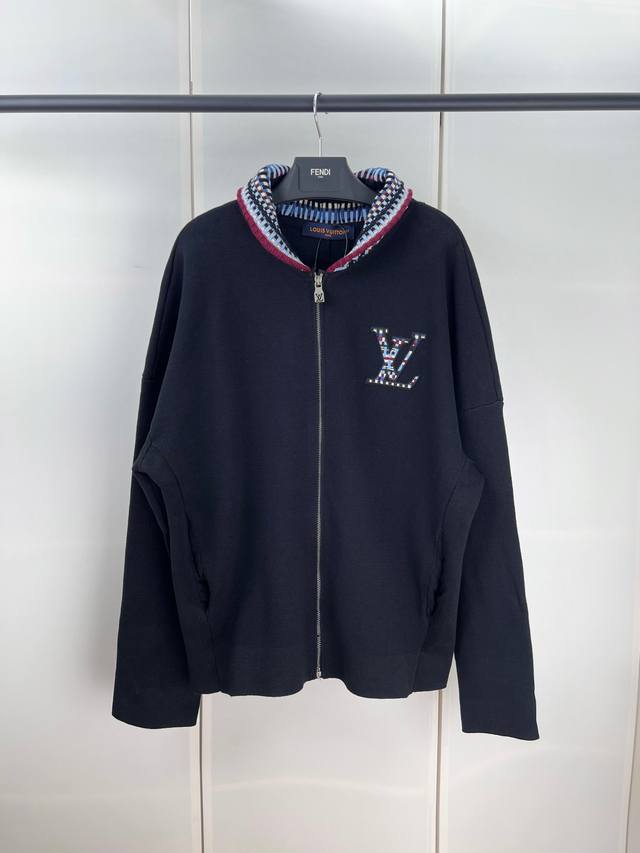 Lv Louis check collar letter patch knitted zipper jacket SML Xl DDD