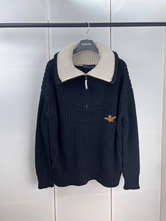 Lv Louis logo zip-up turtleneck knit sweater SML Xl DDD