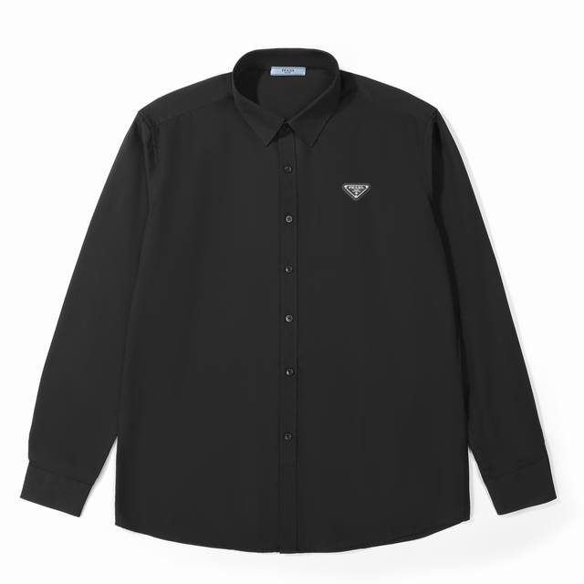 for Prada classic triangle leather label long-sleeved shirt DDD. Customized mai