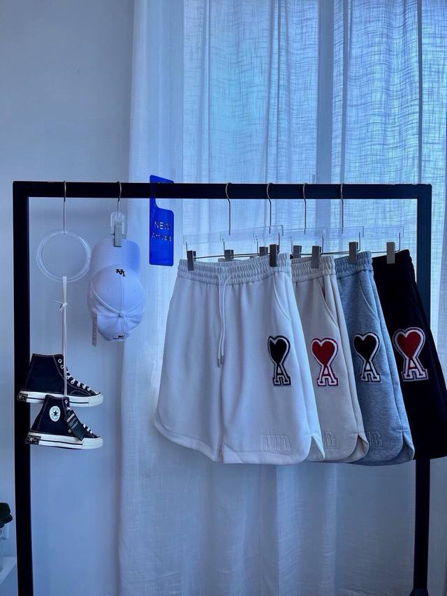 Ami Big Heart Shorts Ami towel embroidered big heart casual shorts, super easy t