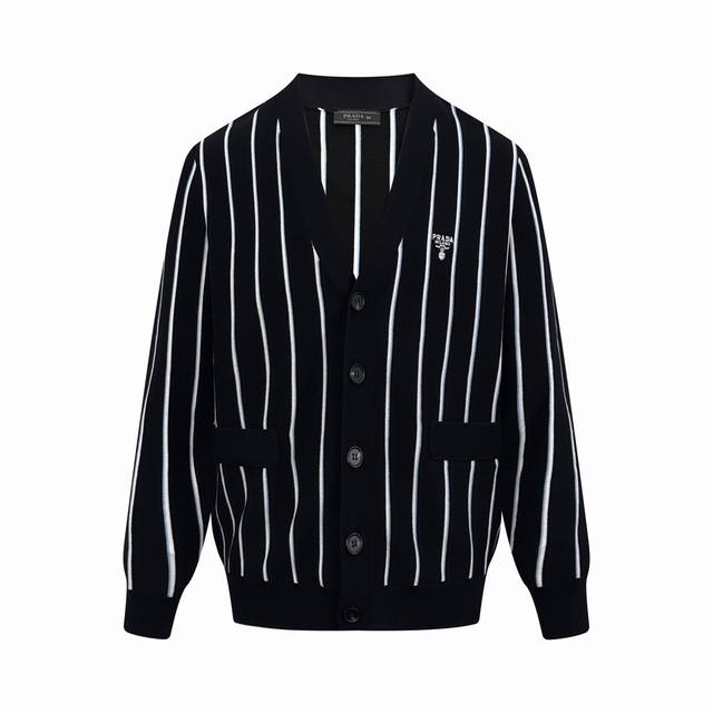 Prada striped embroidered cardigan sweater Custom-woven classic-grade sheep-cott