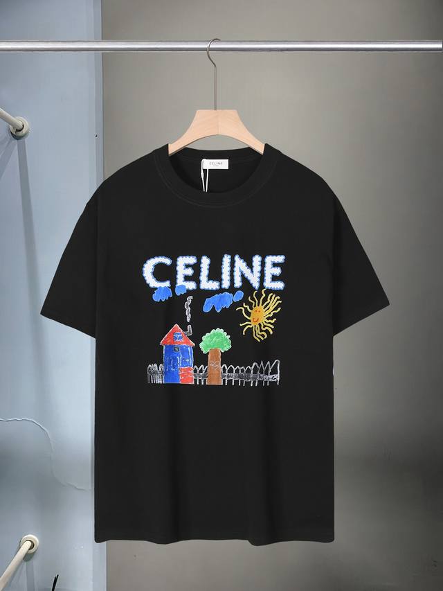 New arrival Xd-8806 Celine graffiti series printed T-shirt The background is bl