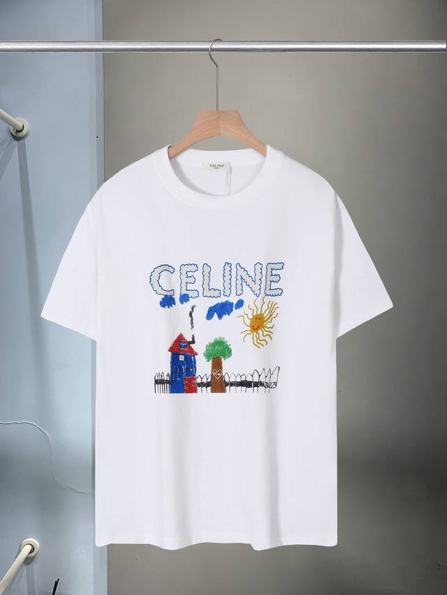 New arrival Xd-8806 Celine graffiti series printed T-shirt The background is bl