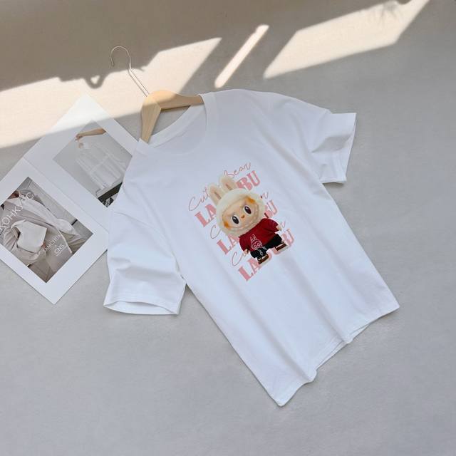 Pop Mart Labubu short-sleeved T-shirt for men and women 240g pure cotton double