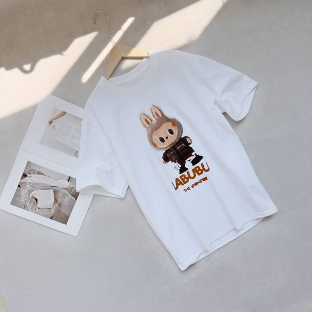 Pop Mart Labubu short-sleeved T-shirt for men and women 240g pure cotton double