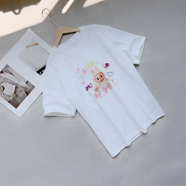 Pop Mart Labubu short-sleeved T-shirt for men and women 240g pure cotton double