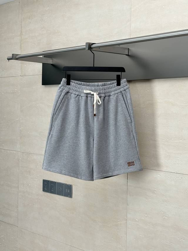Miumiu* Miu Miu 25Ss new grey drawstring shorts 400g combed cotton is woven and