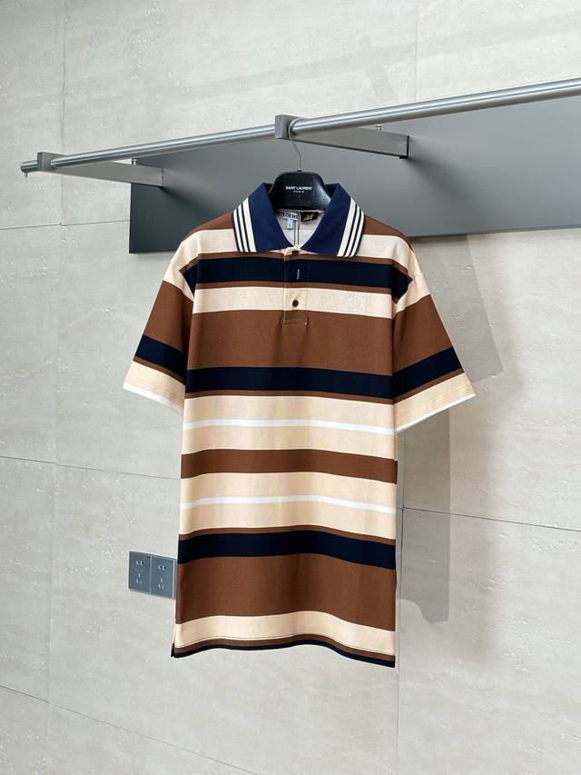 Loew* Loewe 25Ss Summer Resort Series Classic Striped Embroidered Knitted Polo S