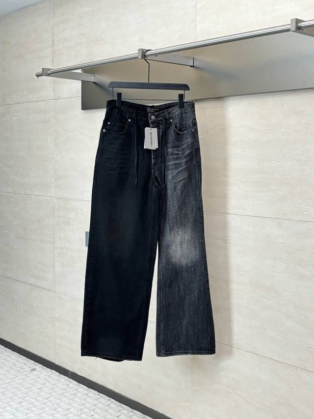 Balenciaga* Paris 25Ss show style patchwork jeans with different colors Left leg
