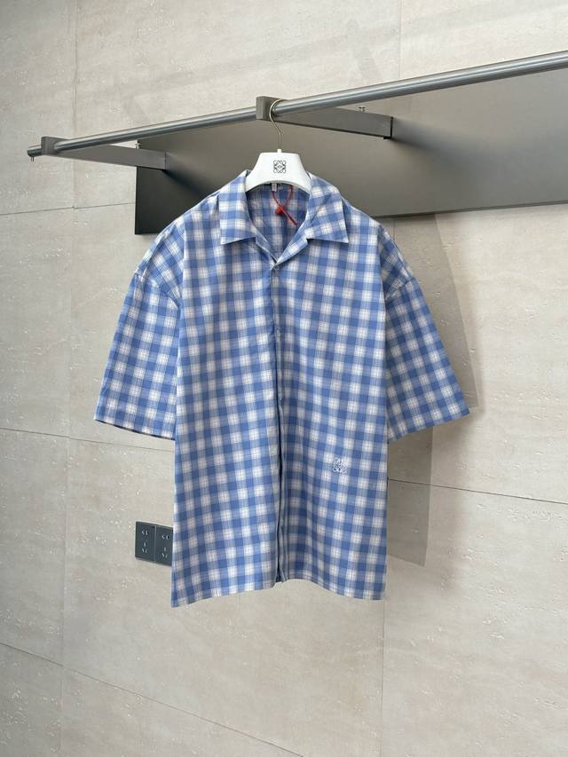 Loew* Anagram embroidered plaid short-sleeved shirt Custom-dyed and dyed colorfu