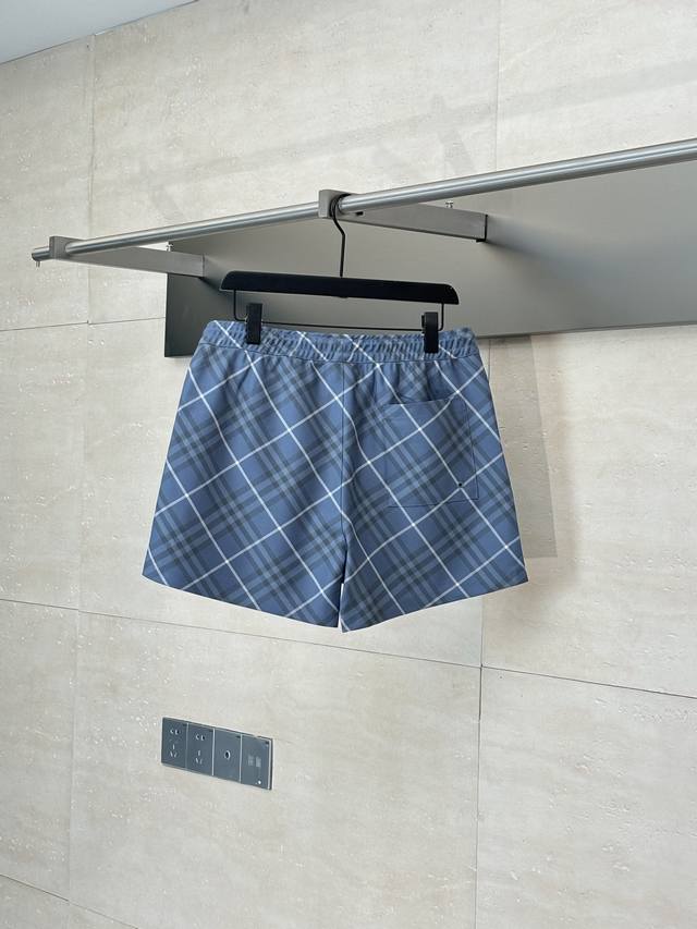 Burberr* Burberry Bbr 25Ss classic oblique plaid casual beach shorts Suitable fo