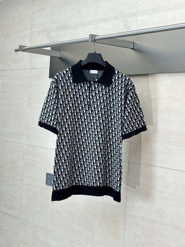 Dio Dior 25Ss New Oblique Full Print Jacquard Knitted Polo Shirt This knitted po