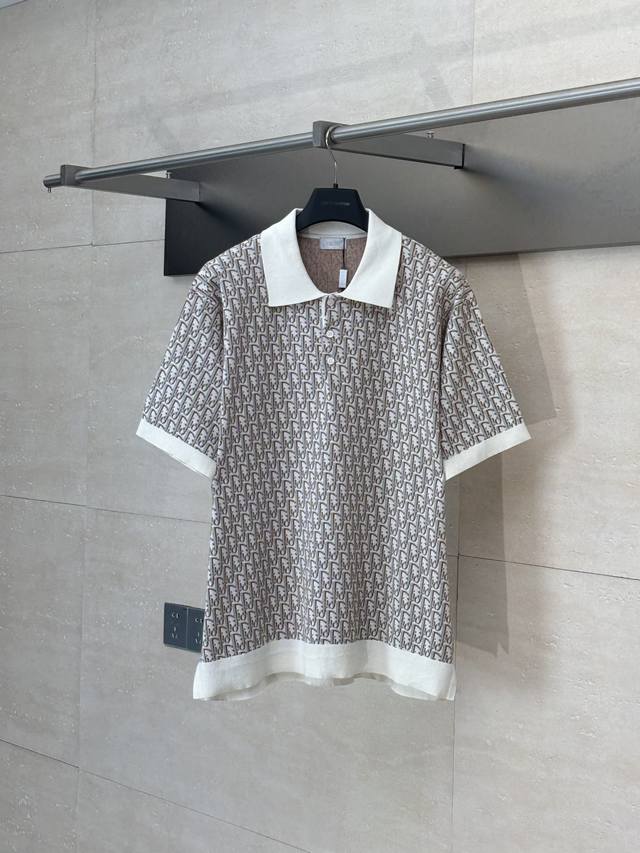 Dio Dior 25Ss New Oblique Full Print Jacquard Knitted Polo Shirt This knitted po