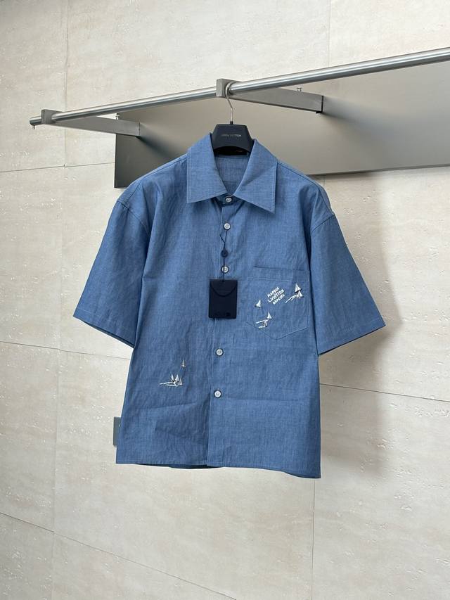 Lv* Louis 25Ss New Embroidered Sailboat Denim Shirt This denim shirt features th